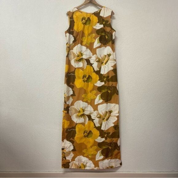 Vintage 1960's Hawaiian Casuals by Stan Hicks Yellow Floral Maxi Dress Sz Med - Picture 3 of 8